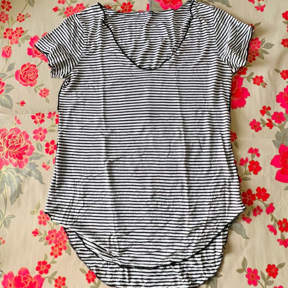 Black and white thin striped T-shirt